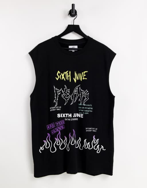 Sixth June sleeveless t-shirt in black with graffiti print