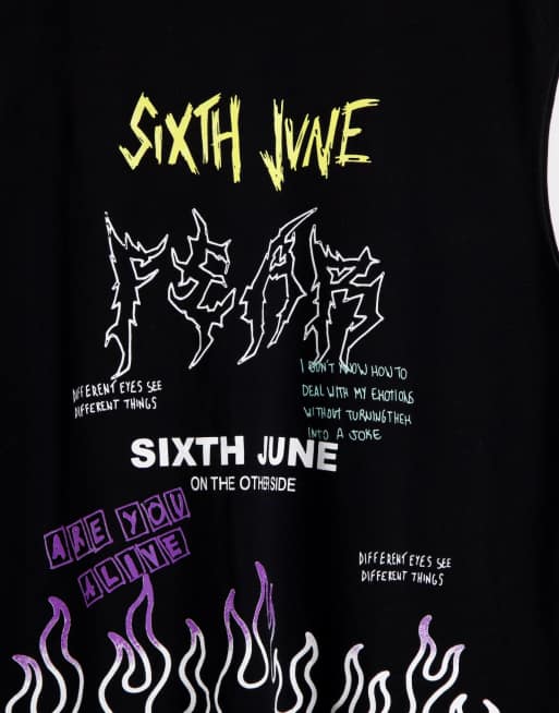 Sixth June sleeveless t-shirt in black with graffiti print