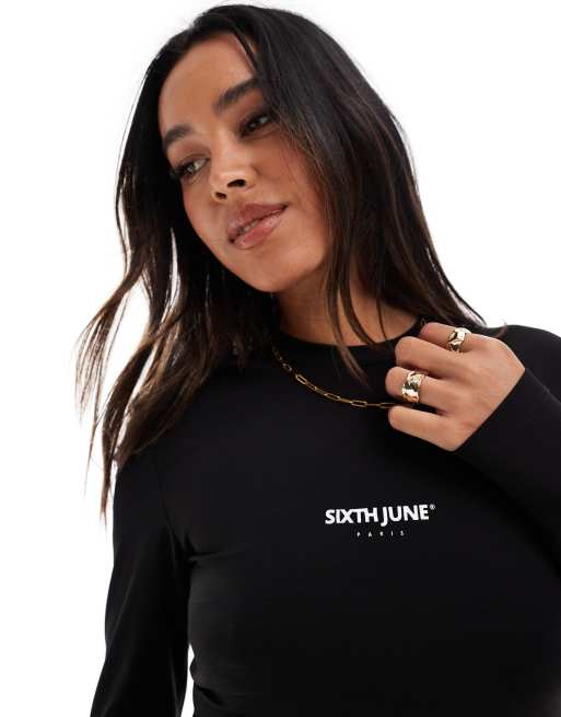Sixth June - Sort baby-T-shirt med lange ærmer og logodetalje