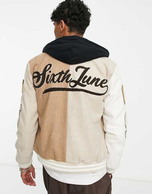 Sixth June splice varsity jacket in beige