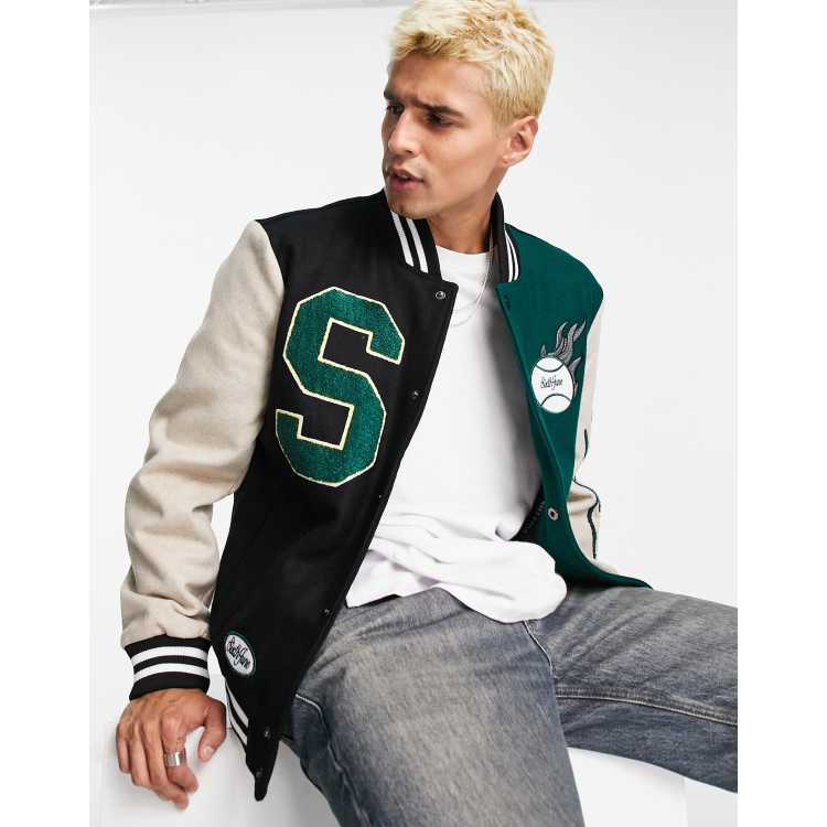 Multi-Patches Mixed Leather Varsity Blouson - Ready to Wear