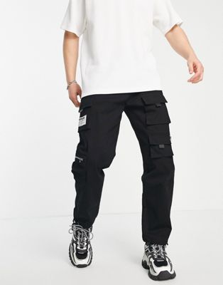 Sixth June straight leg cargo trousers in black