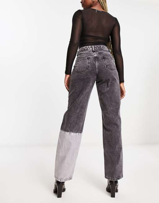 Sixth June straight leg patchwork jeans in gray