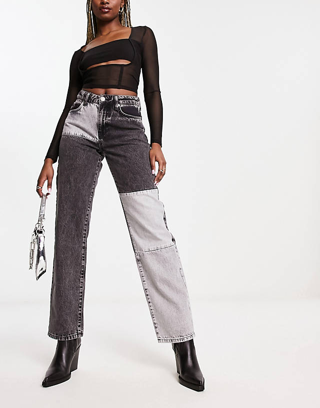 Sixth June - straight leg patchwork jeans in grey