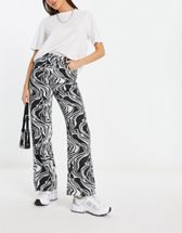 Bershka straight leg pants in zebra print - ShopStyle
