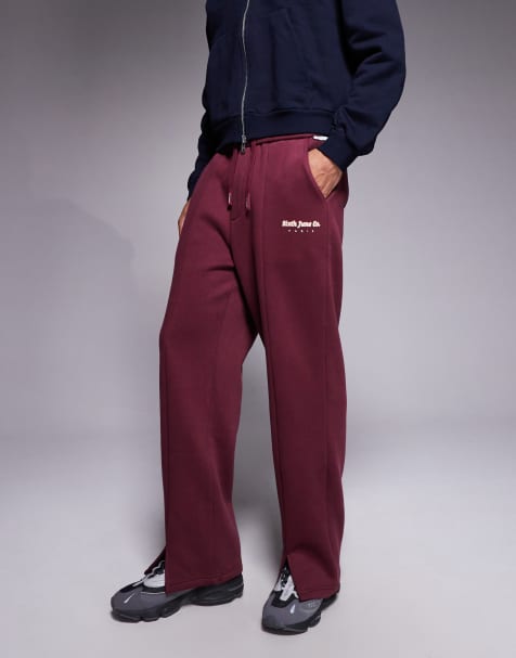 Sixth June straight leg split hem joggers in burgundy