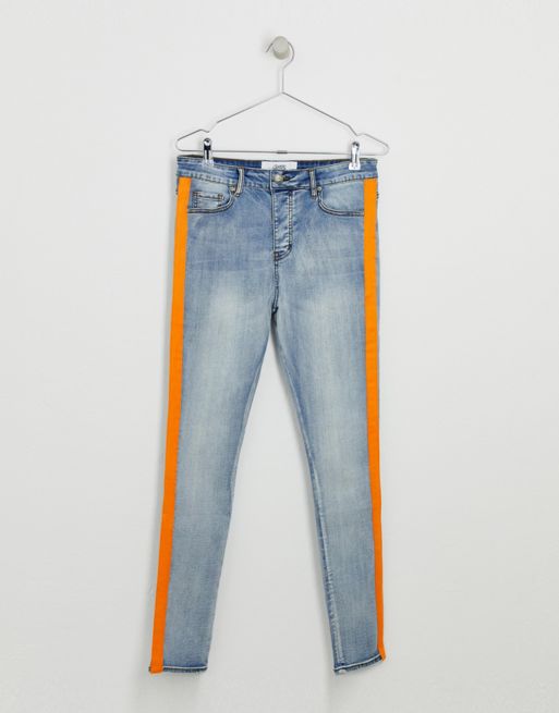 Slim-fit Denim Jeans White And Neon Orange