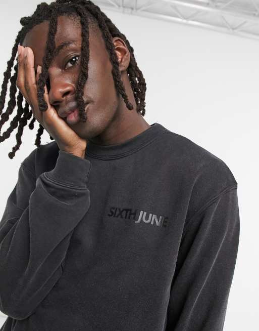 Sixth June - Sweatshirt van velour met wassing in zwart