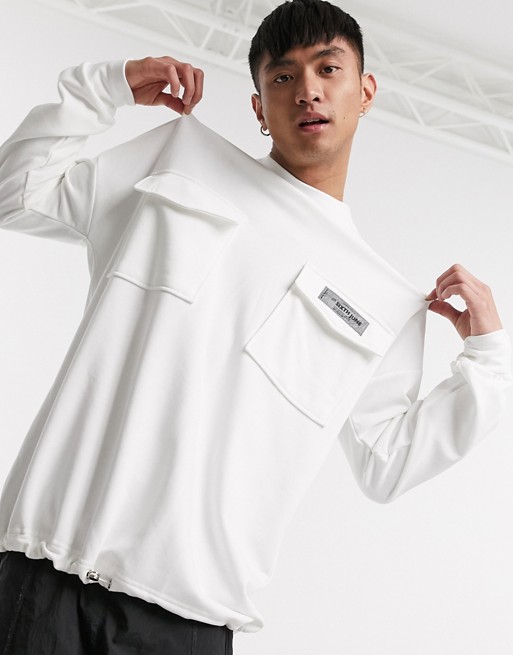 Sixth June sweatshirt with cargo pockets and pull cord in white