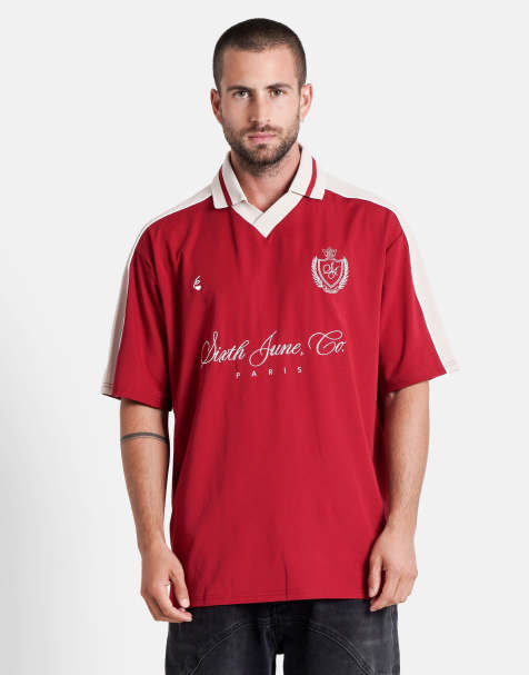 Sixth June - T-shirt a maniche corte bordeaux con ricamo a tema calcio - view 1