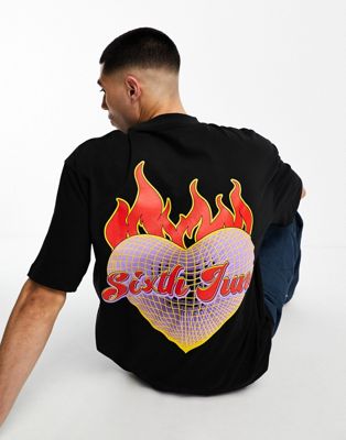 Sixth June fiery heart t-shirt in black - ASOS Price Checker