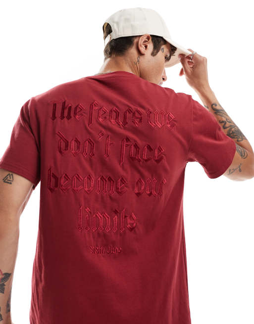 Sixth June - T-shirt bordeaux con citazione stampata sul retro, 2 di 4