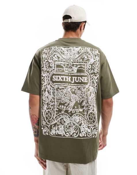 Sixth June - T-shirt med råhvidt klinkeprint i azulejos-stil - view 1