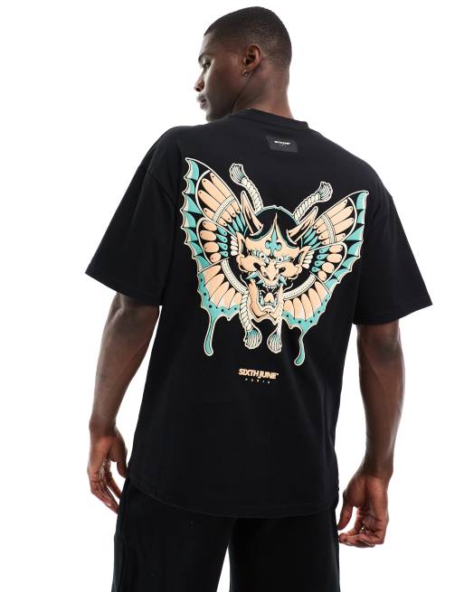 Sixth June - T-shirt met grafische japan geïnspireerde-print op de rug in zwart