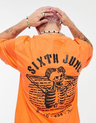 T-shirts et débardeurs Sixth June - T-shirt oversize avec imprimé squelette au dos - Orange