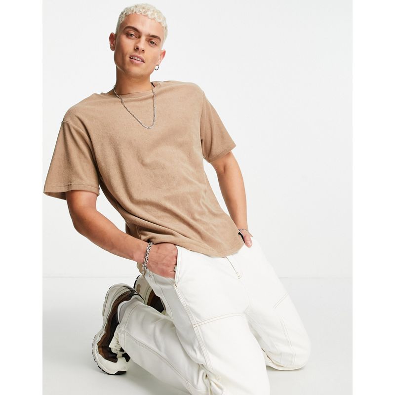 Uomo Coordinati Sixth June - T-shirt oversize in spugna, colore beige in coordinato