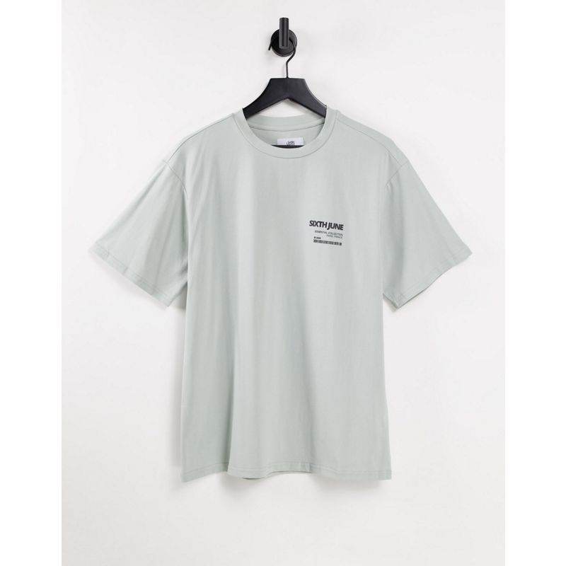 Coordinati Uomo Sixth June - T-shirt oversize verde polvere con stampa di logo in coordinato