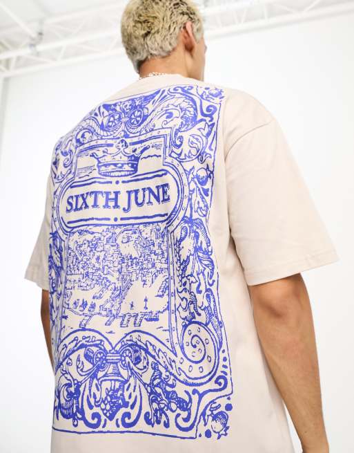 Sixth June – T-shirt w kolorze złamanej bieli z nadrukiem w stylu płytek azulejo