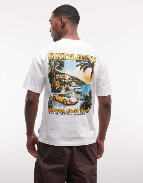 Sixth June – T-shirt w kolorze złamanej bieli z nadrukiem wybrzeża na plecach - view 1