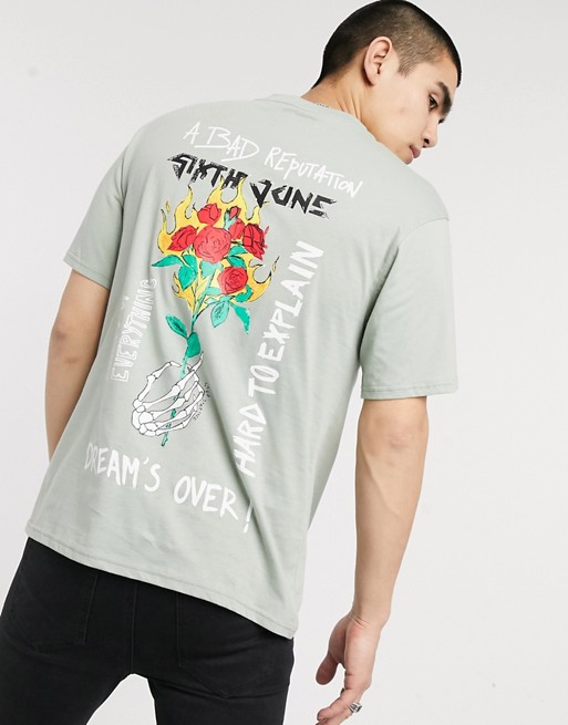 Sixth June t-shirt with rose rock back print in green