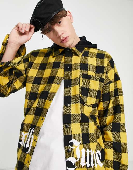 Sixth June tartan hooded shirt in yellow, 3 of 4