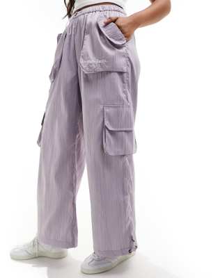 texture nylon cargo pants in purple