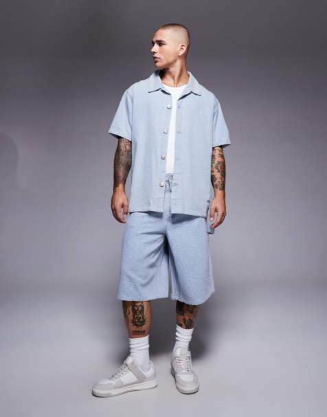 Sixth June textured heart detail shirt & short co-ord in blue - view 1