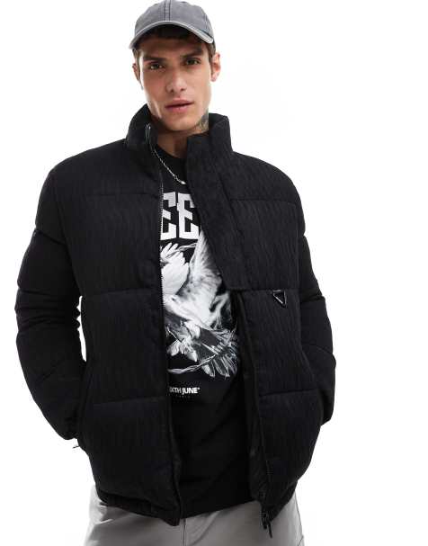 Sixth June textured logo detail puffer jacket in black - view 1