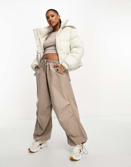 Sixth June Plus oversized cropped puffer jacket in off white