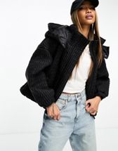 COLLUSION quilted weaved matte puffer jacket in black
