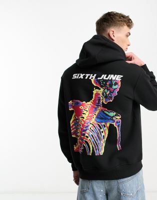 Sixth june skull print hoodie black online