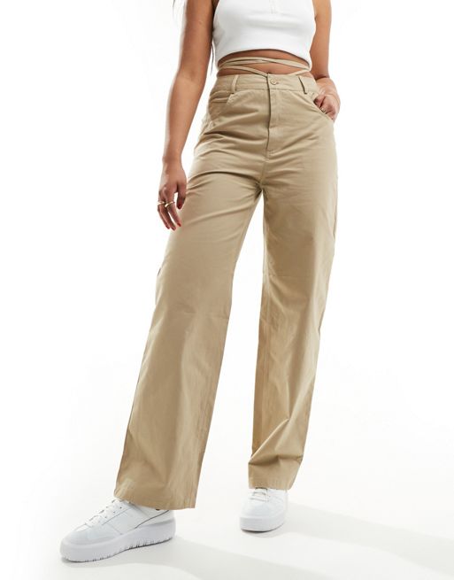 Sixth June tie waist detail pants in beige