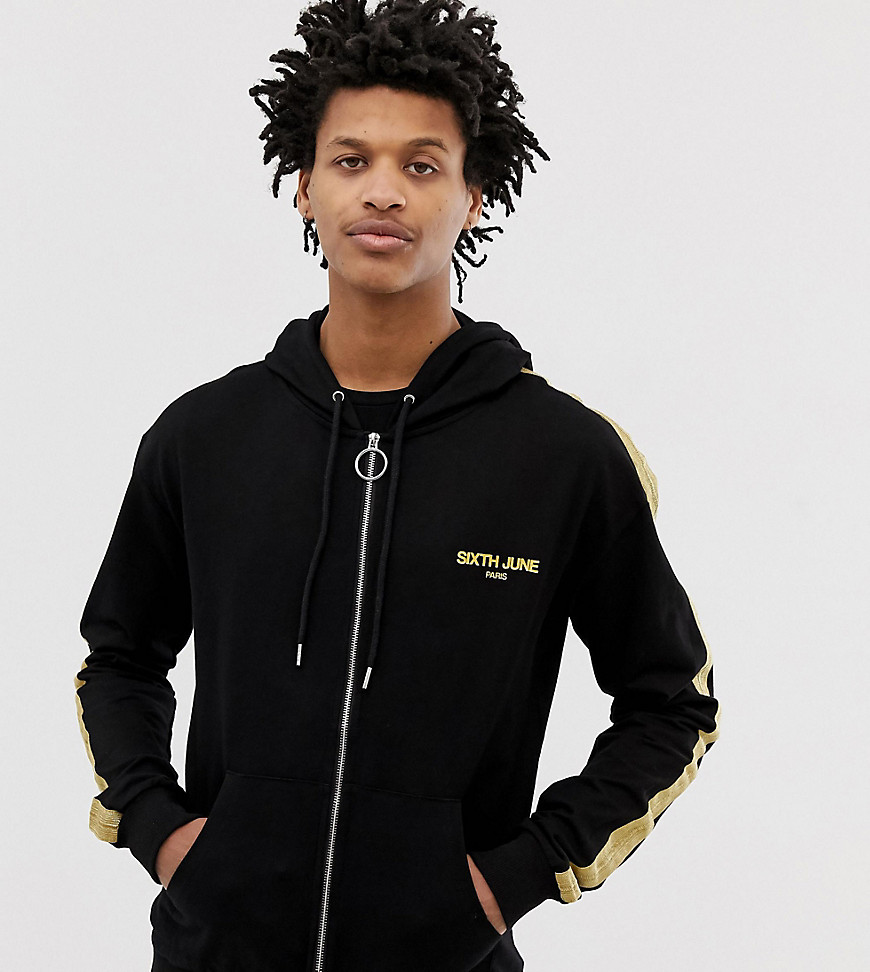 Sixth June Track Jacket In Black With Gold Side Stripe Exclusive To ASOS
