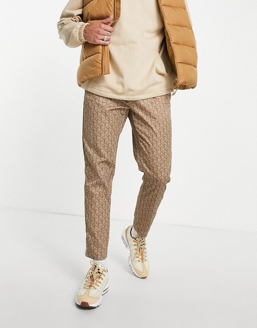 Sixth June track joggers co-ord in beige with monogram logo print-Neutral