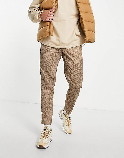 Sixth June track joggers co-ord in beige with monogram logo print