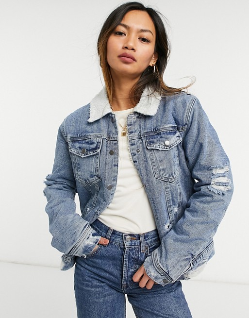 Sixth June trucker jacket with shearling trim