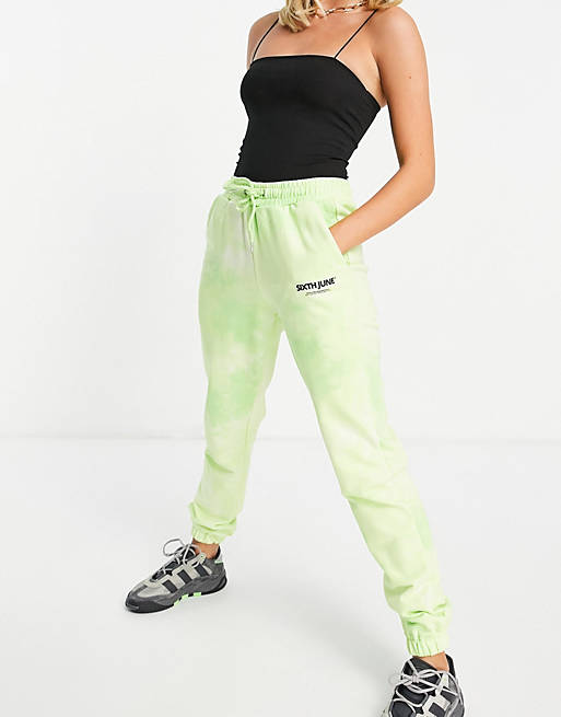 Tracksuits Sixth June unisex co-ord relaxed logo joggers in lime wash 