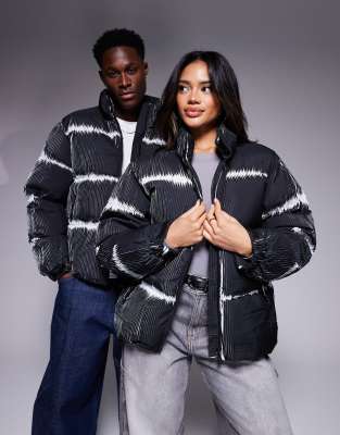 unisex pleated two tone puffer jacket in multi