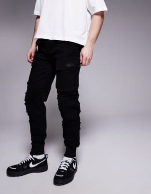 utility cargo pants in black