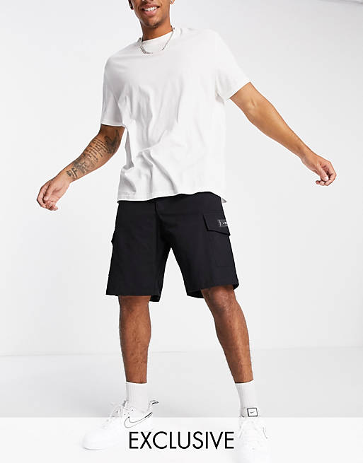 Men Sixth June utility relaxed fit cargo shorts in black 