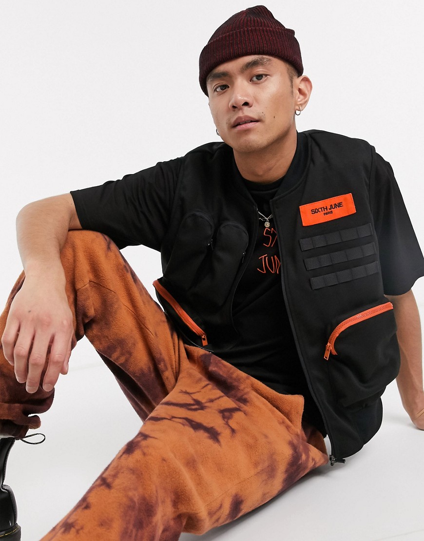 Sixth June utility vest with cargo pockets in black