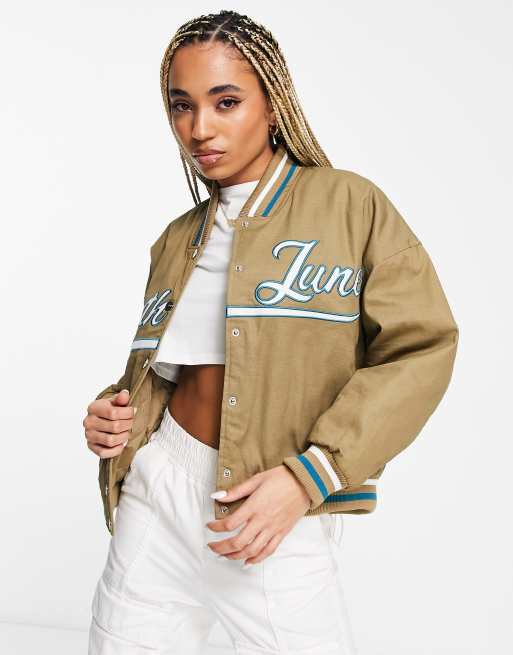 Sixth June varsity jacket in beige | ASOS