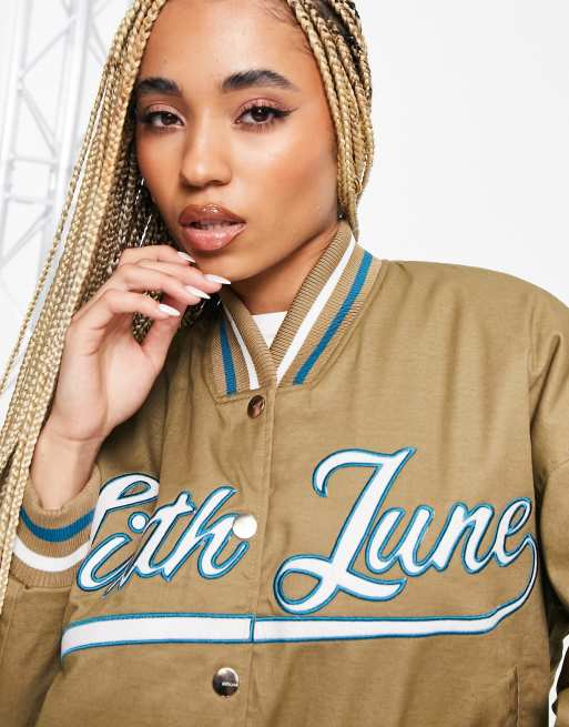 Sixth June varsity jacket in beige | ASOS