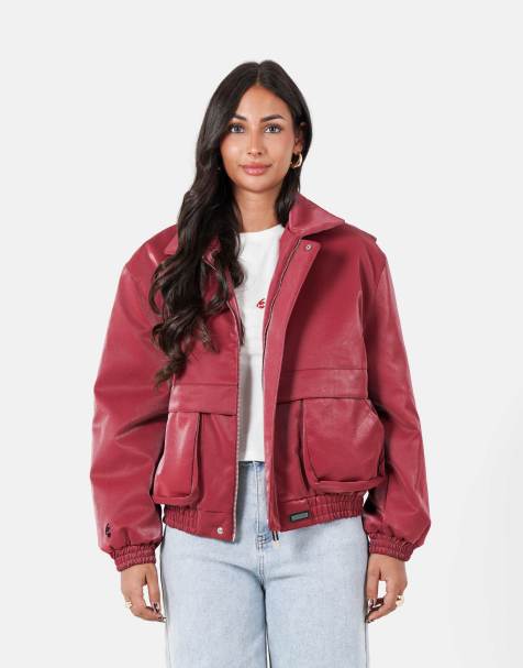 Sixth June - Veste coupe carrée en imitation cuir - Bordeaux - view 1