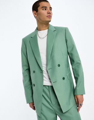 Sixth June oversized double breasted suit jacket in sage green - ASOS Price Checker