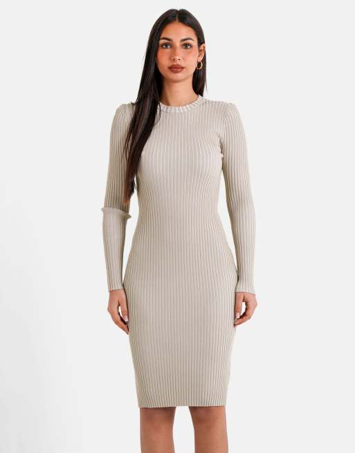 Sixth June - Vestito a maniche lunghe in maglia beige bicolore