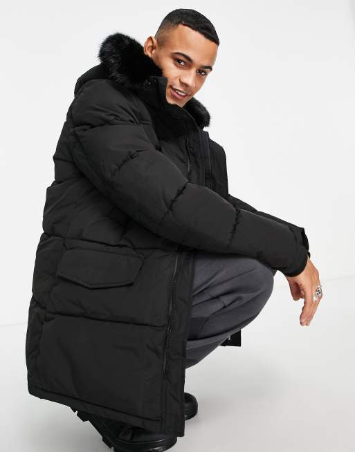 Sixth June Wattierter langer Parka in Schwarz ASOS