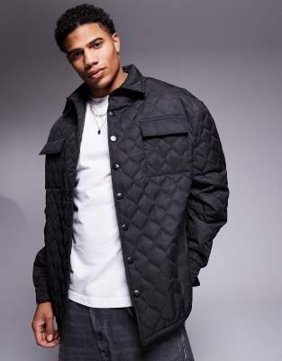 wavy quilted jacket in black