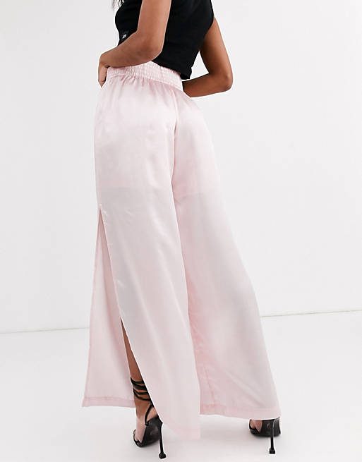 Sixth June wide leg pants with logo waistband in satin