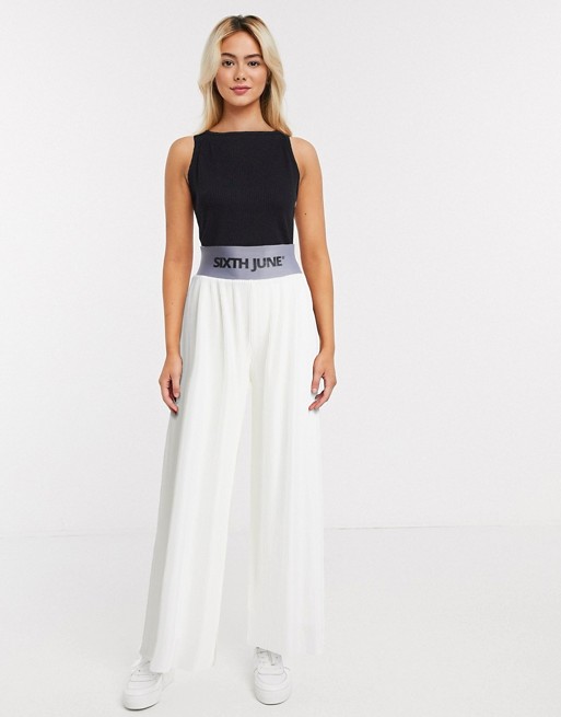 Sixth June wide leg ribbed trousers with logo band
